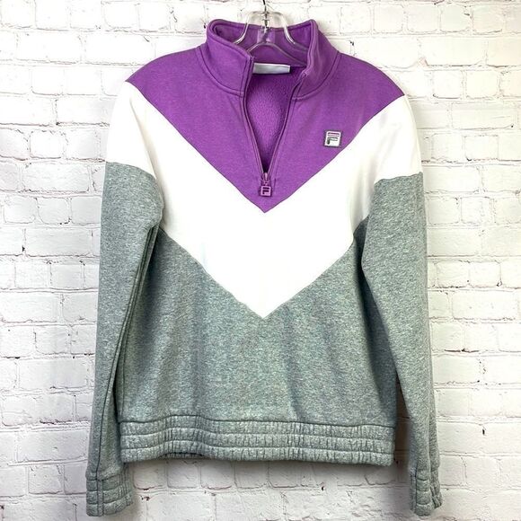 Fila 1/4 Zip Pullover Chevron pattern sweatshirt. Gray & Lavendar. Women's Small - Picture 1 of 6